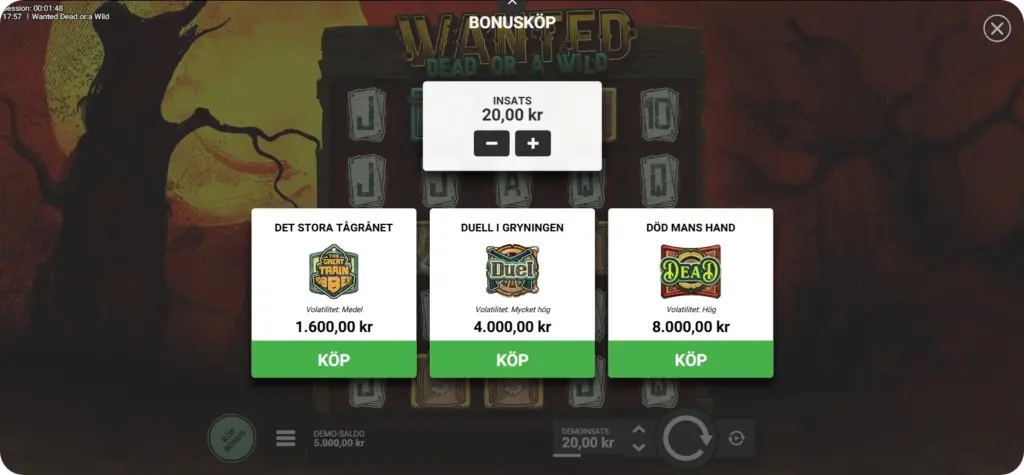 Wanted Dead or a Wild Slot Bonus Buy – köp valfri bonusrunda direkt