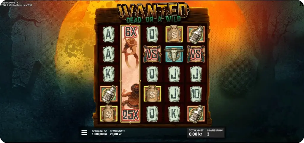 Wanted Dead or a Wild Slot VS-symbol expanderar till wild-hjul med multiplikator